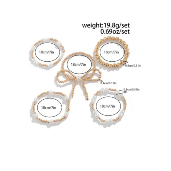 Women's Gold and White Pearl Beaded Bracelet Set, One Size - Picture 9 of 9